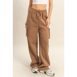 Mocha Cotton Terry Wide Leg Cargo Sweatpants